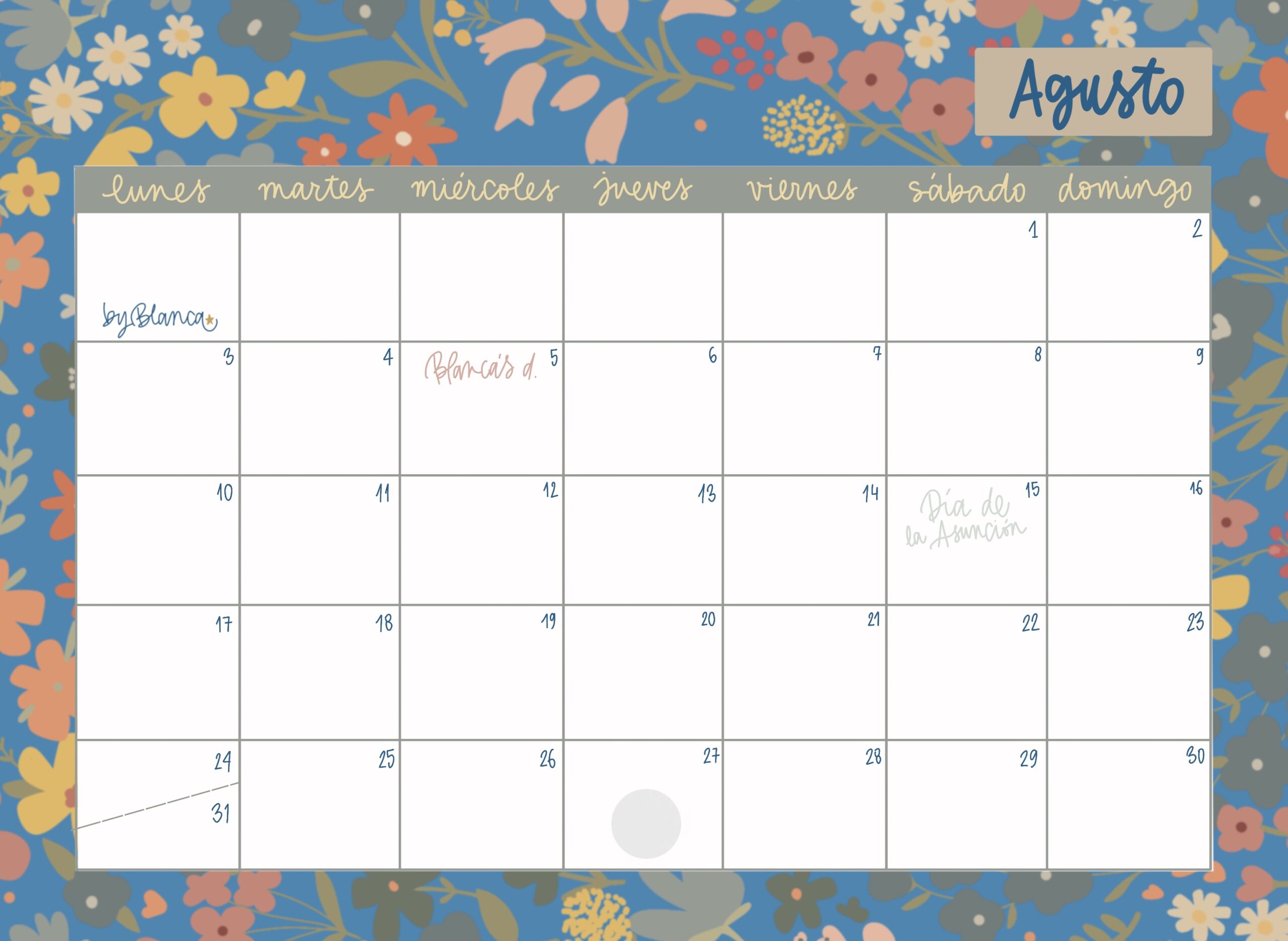 byBlanca calendario agosto