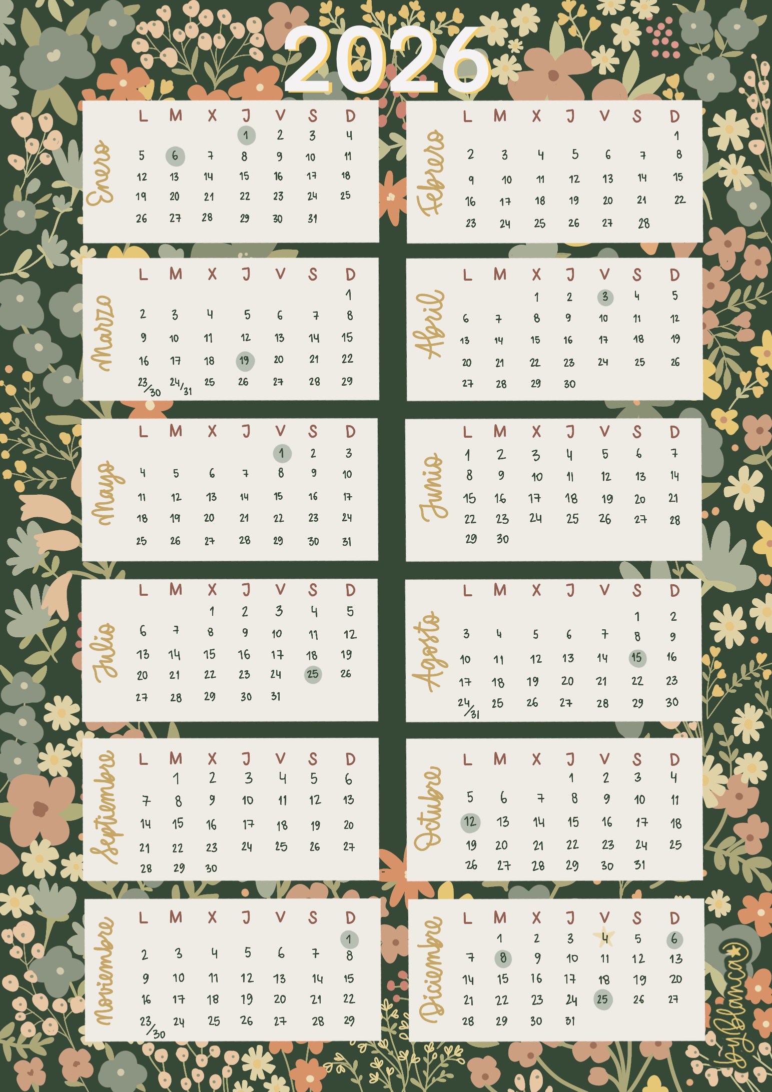 Calendario anual bB_2026
